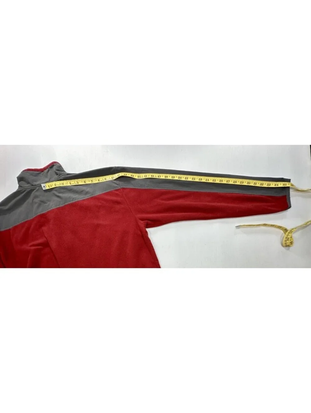 North Face 1/4 Zip Nylon Fleece Jacket Red/Gray Mens XL